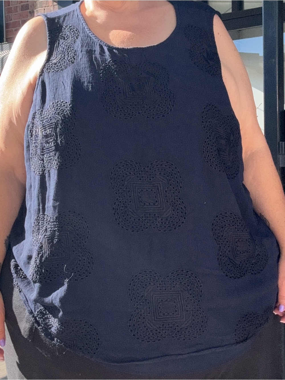 Daniel Rainn Navy Sleeveless Eyelet Tank Top